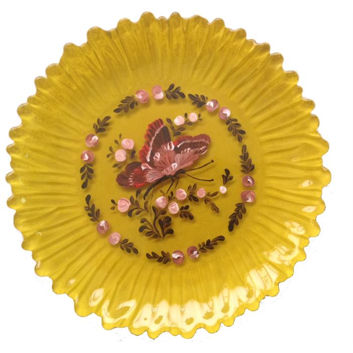 El Boyama Cam Tabak  2'li Set - Çiçek dalında Kelebekler